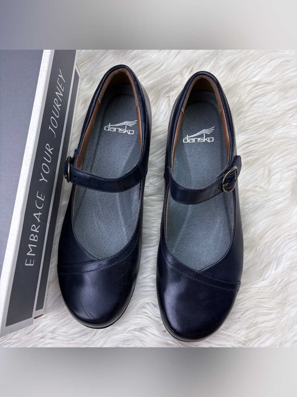 Dansko Fawna Mary Jane Flats Navy Blue Burnished Calf Leather NEW 39 US 9 - Picture 3 of 10